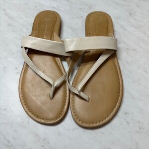 Antonio Melani Cream‎ Lanessa Leather Thong Sandals Minimalist Strappy Flats 10